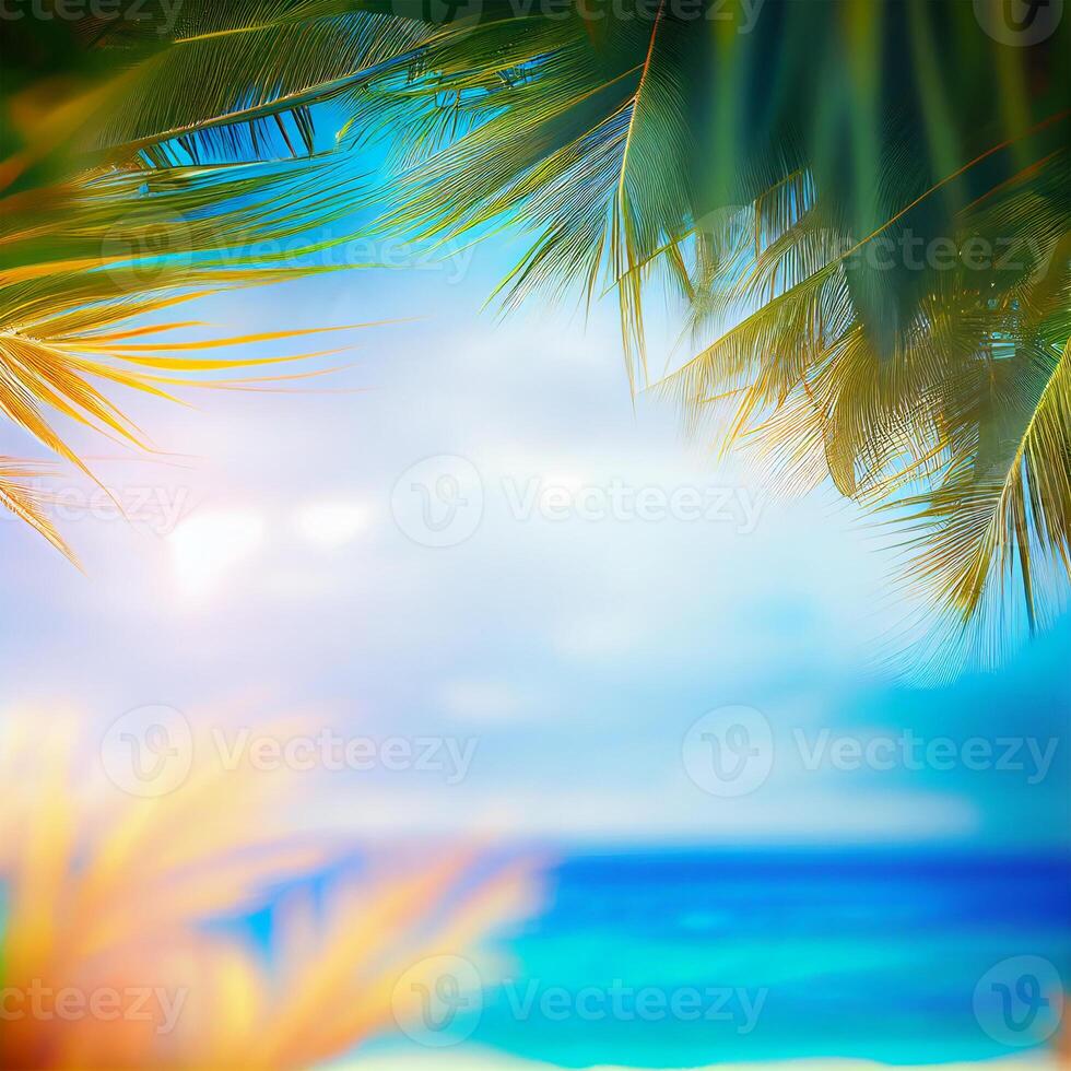 arenoso tropical playa, borroso bokeh antecedentes - ai generado imagen foto