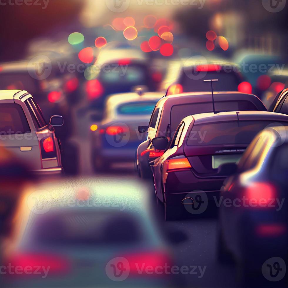 Traffic jam, blurred bokeh background - AI generated image photo