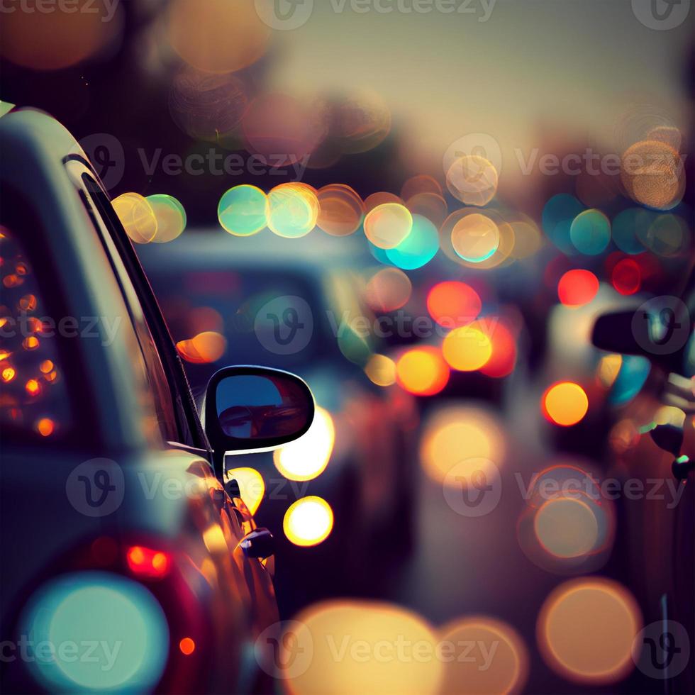 Traffic jam, blurred bokeh background - AI generated image photo