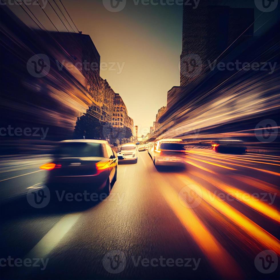 Car racing at high speed, blurred background - AI generated image photo