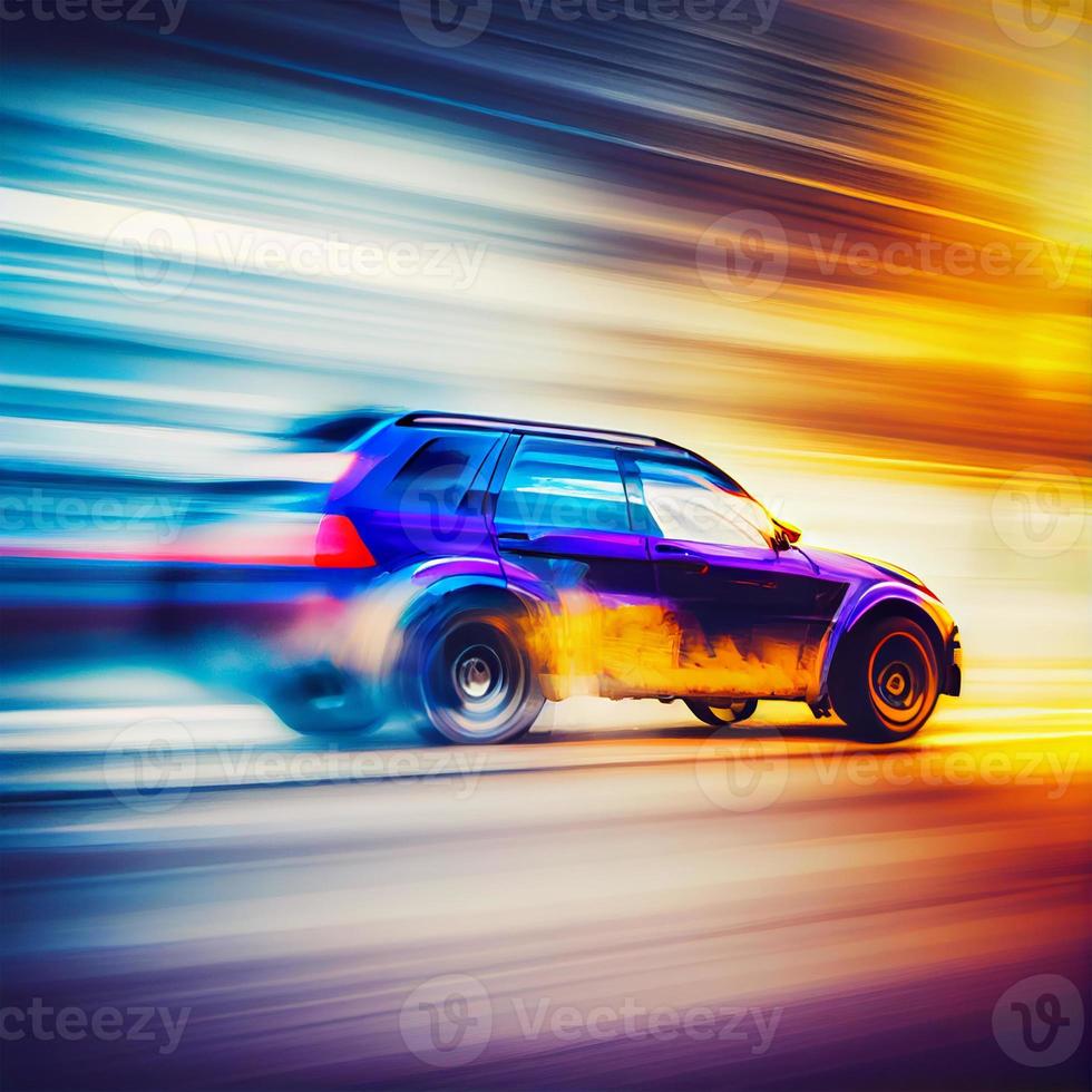 Car racing at high speed, blurred background - AI generated image photo