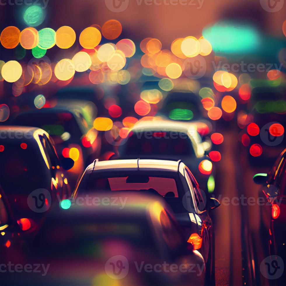 Traffic jam, blurred bokeh background - AI generated image photo