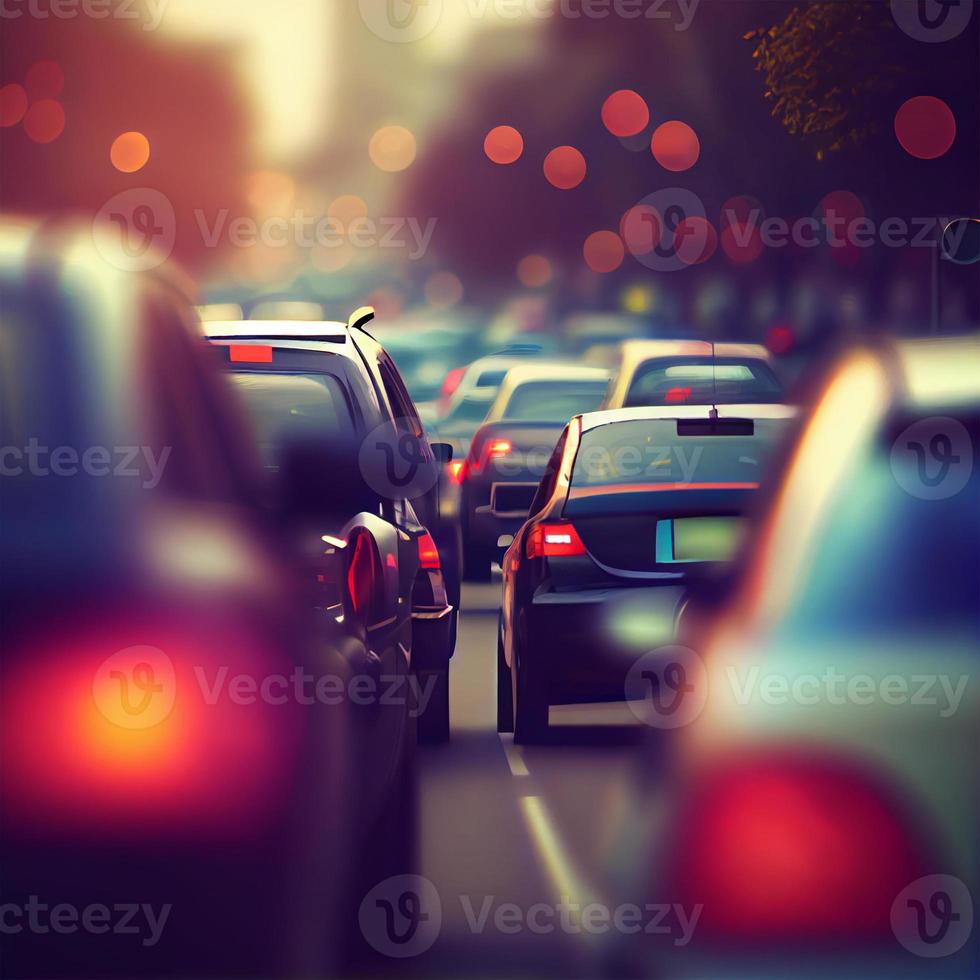 Traffic jam, blurred bokeh background - AI generated image photo