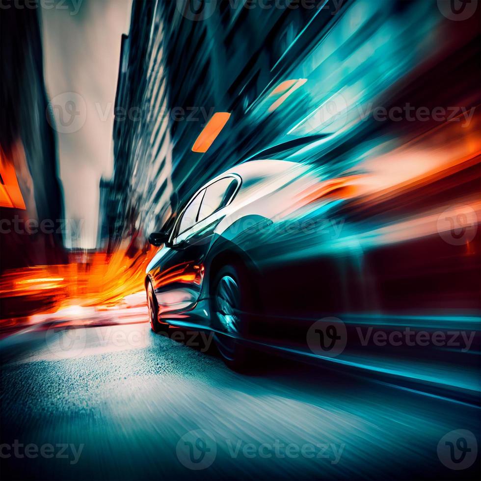 Car racing at high speed, blurred background - AI generated image photo