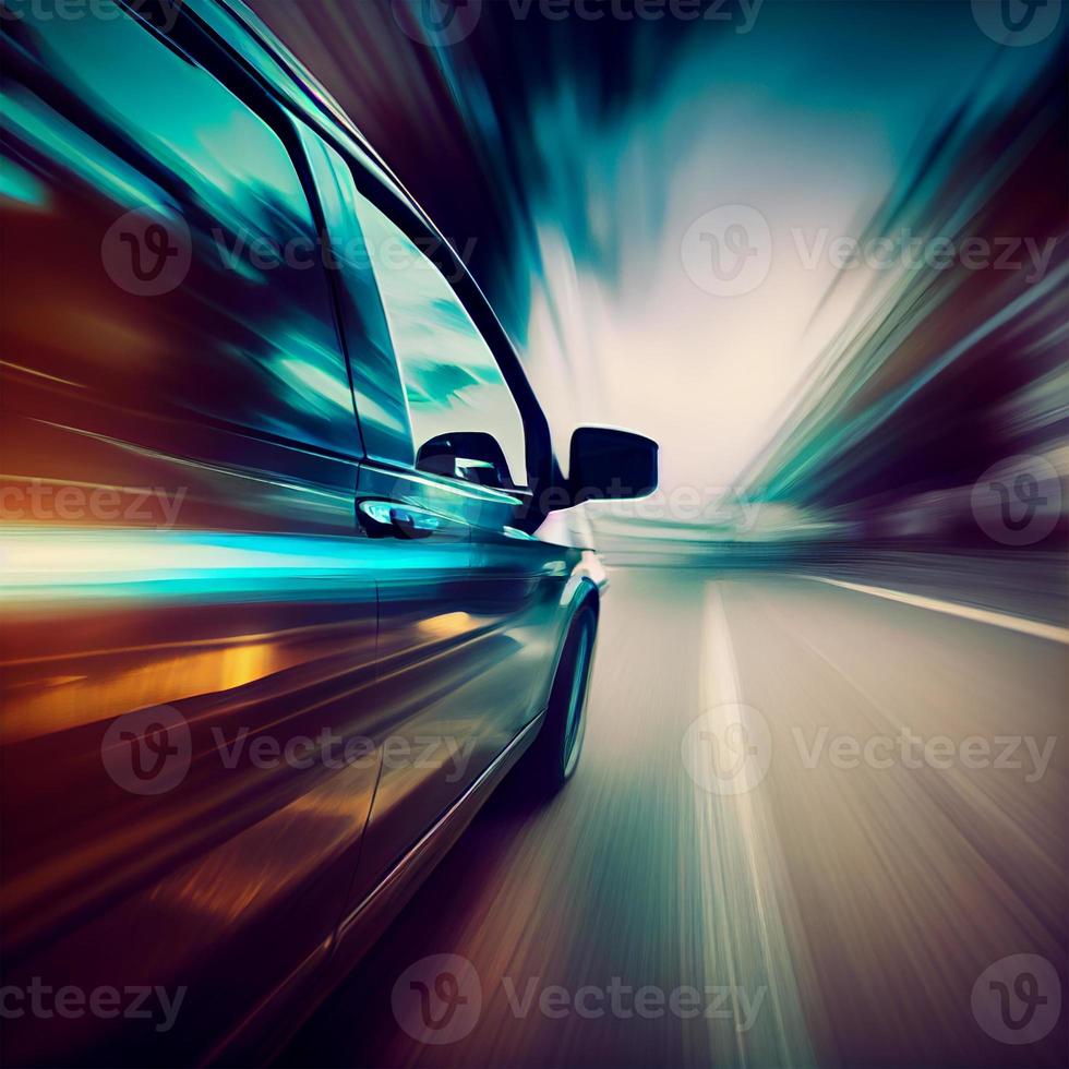 Car racing at high speed, blurred background - AI generated image photo