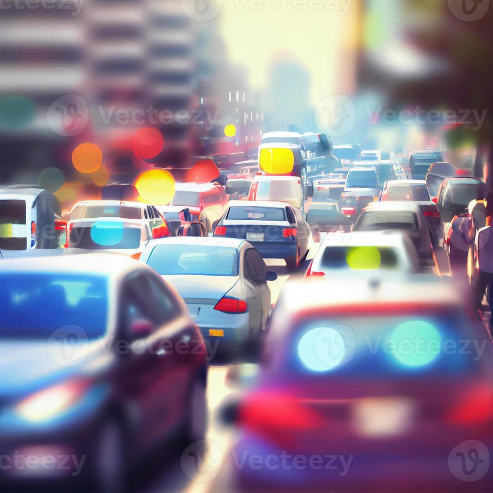 Traffic jam, blurred bokeh background - AI generated image photo
