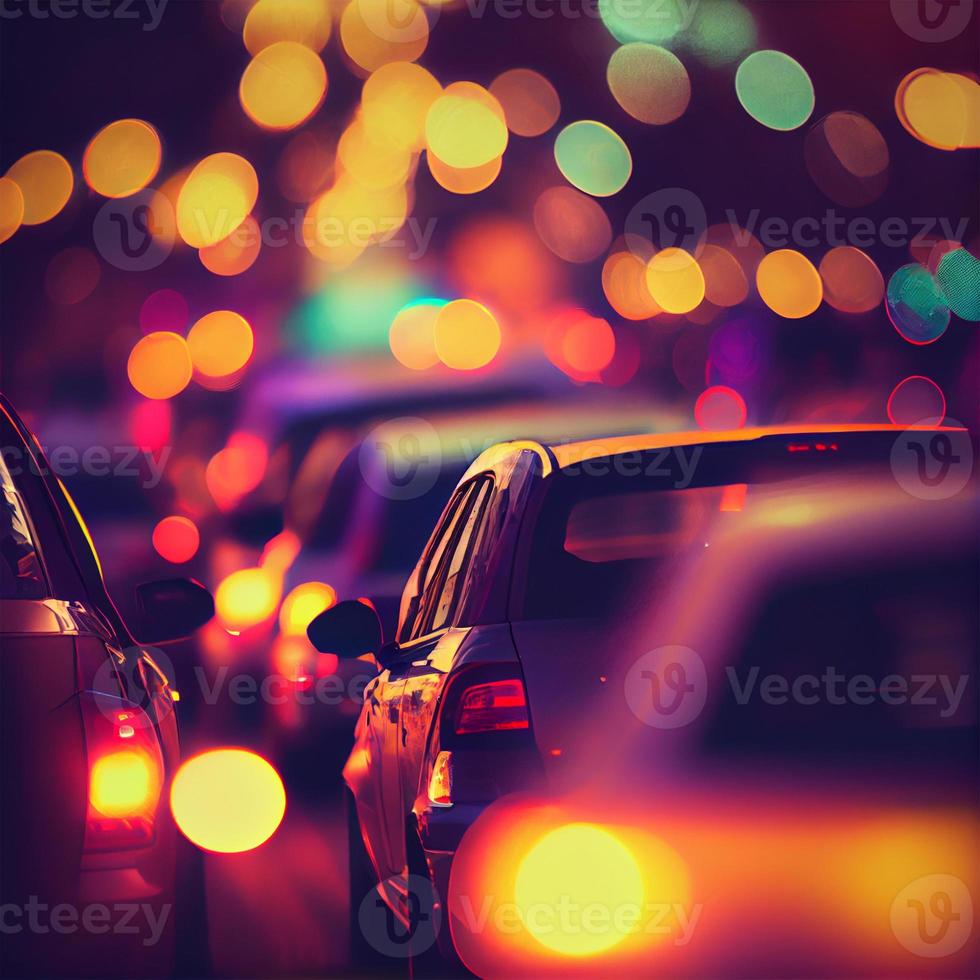 Traffic jam, blurred bokeh background - AI generated image photo