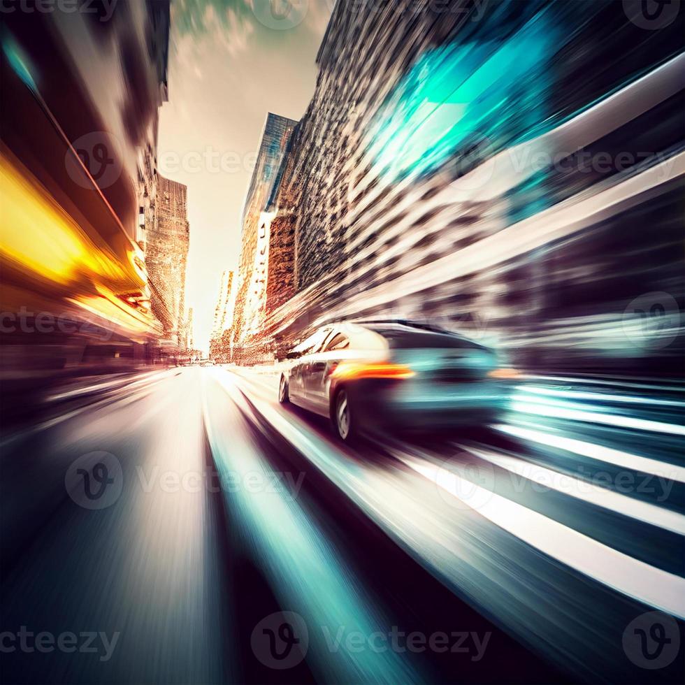 Car racing at high speed, blurred background - AI generated image photo