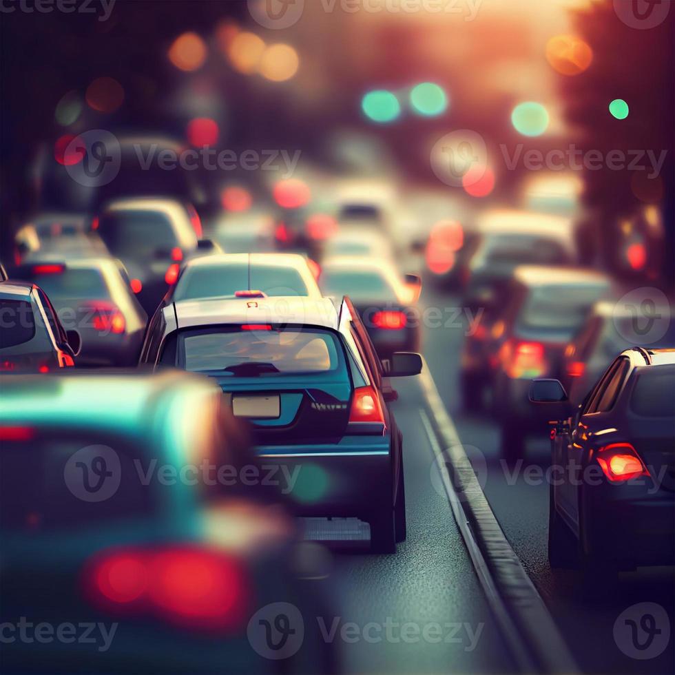 Traffic jam, blurred bokeh background - AI generated image photo