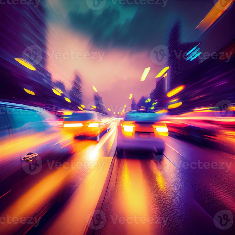 Car racing at high speed, blurred background - AI generated image photo