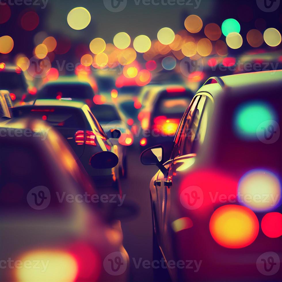 Traffic jam, blurred bokeh background - AI generated image photo