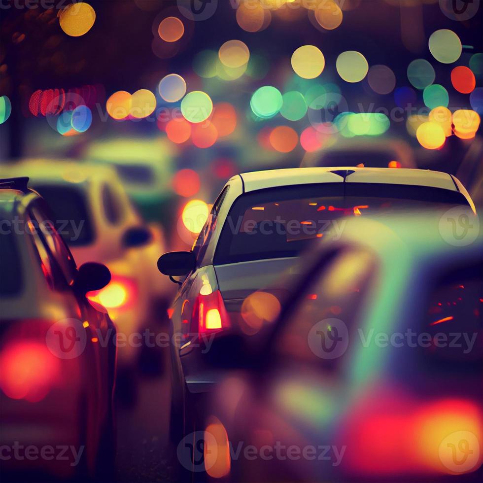 Traffic jam, blurred bokeh background - AI generated image photo