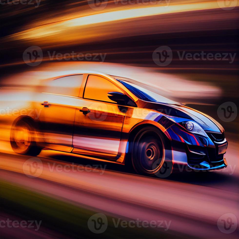 Car racing at high speed, blurred background - AI generated image photo