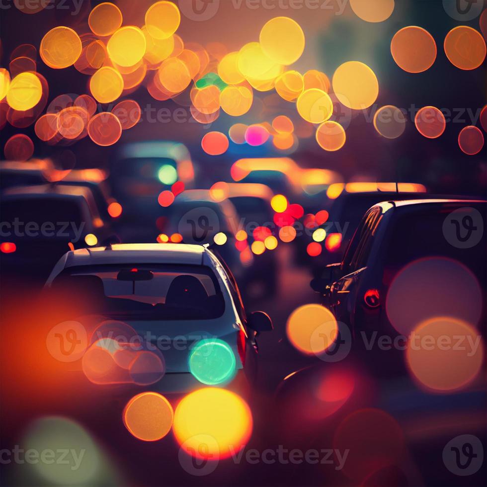 Traffic jam, blurred bokeh background - AI generated image photo