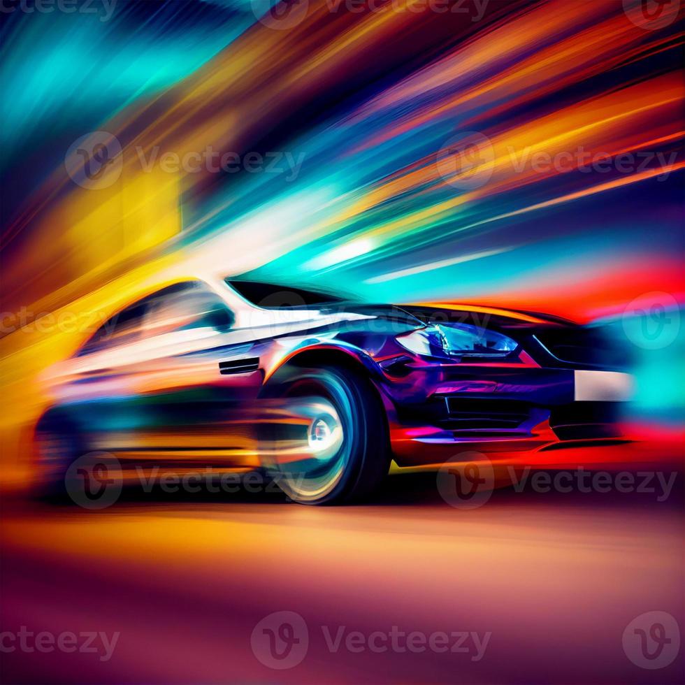 Car racing at high speed, blurred background - AI generated image photo