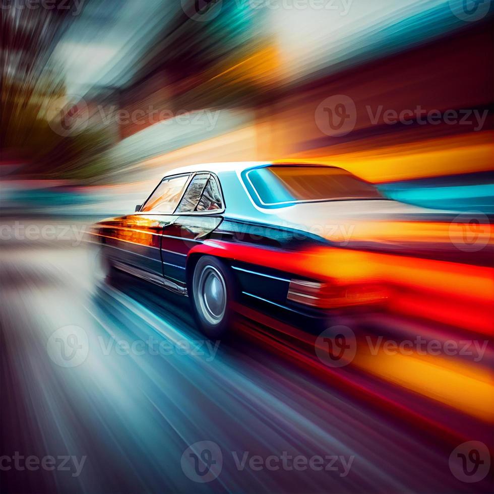 Car racing at high speed, blurred background - AI generated image photo