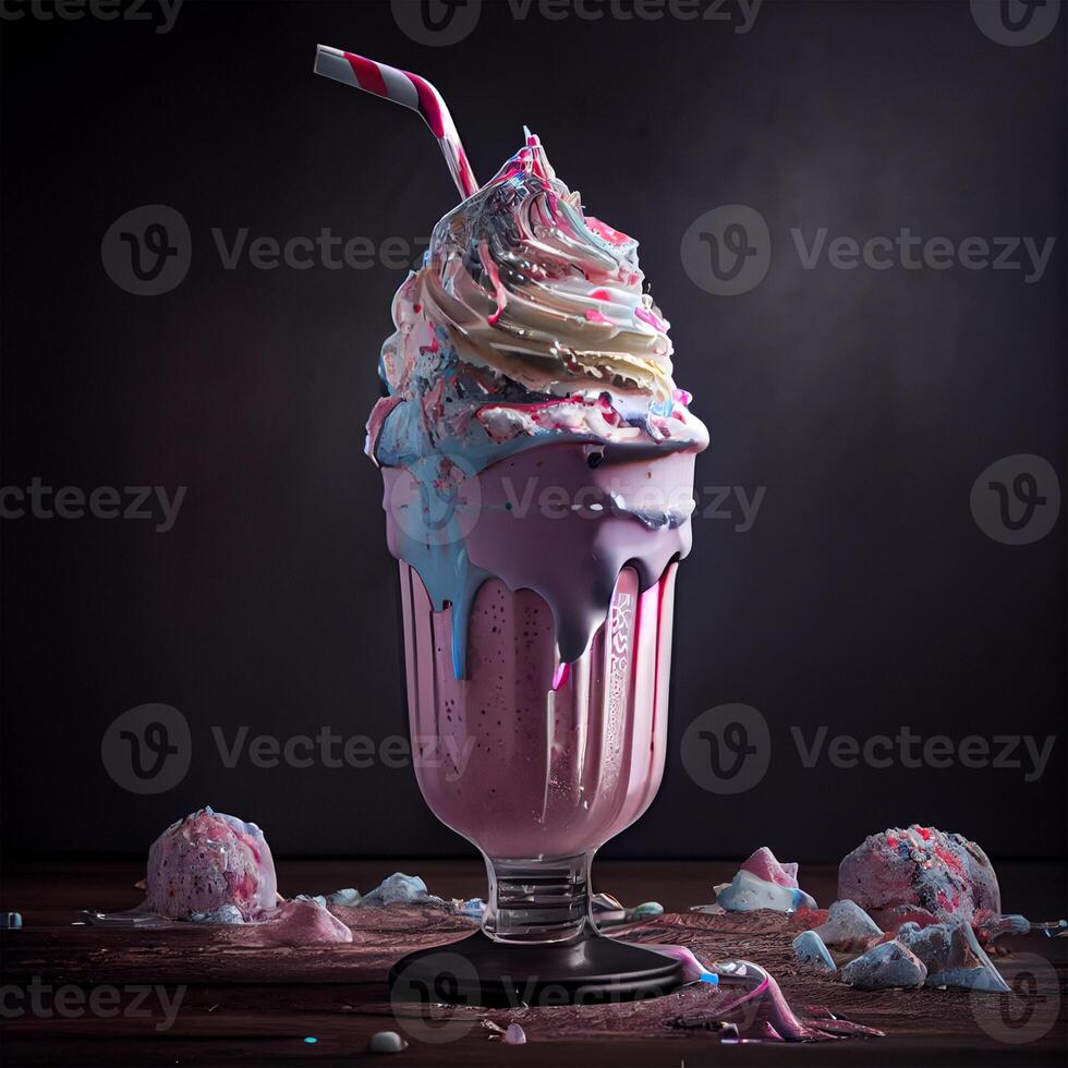 Stylish beautiful fruity milkshake, chocolate drop splashes - image photo