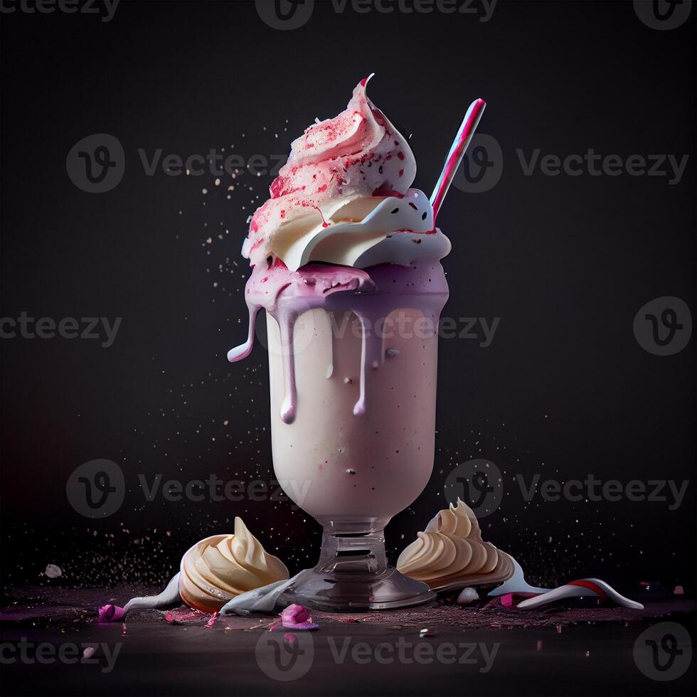 Stylish beautiful fruity milkshake, chocolate drop splashes - image photo