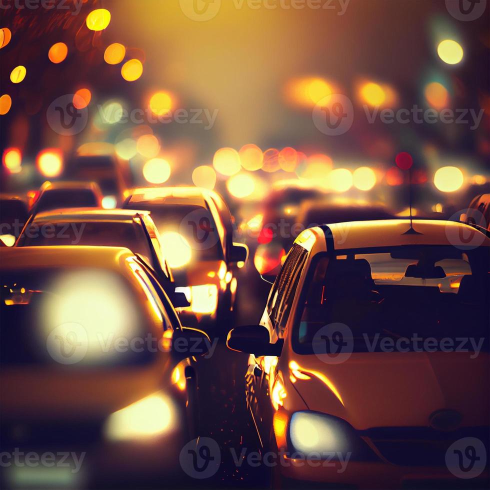 Traffic jam, blurred bokeh background - AI generated image photo