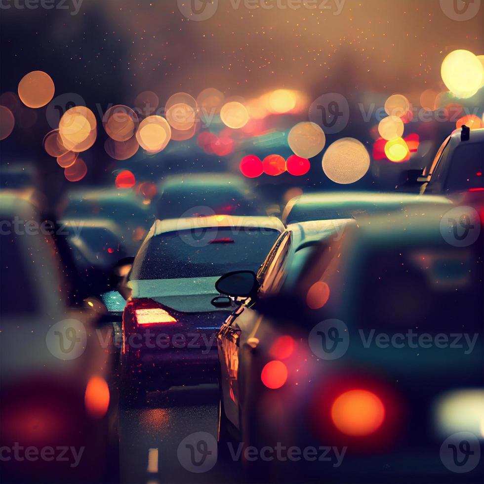 Traffic jam, blurred bokeh background - AI generated image photo