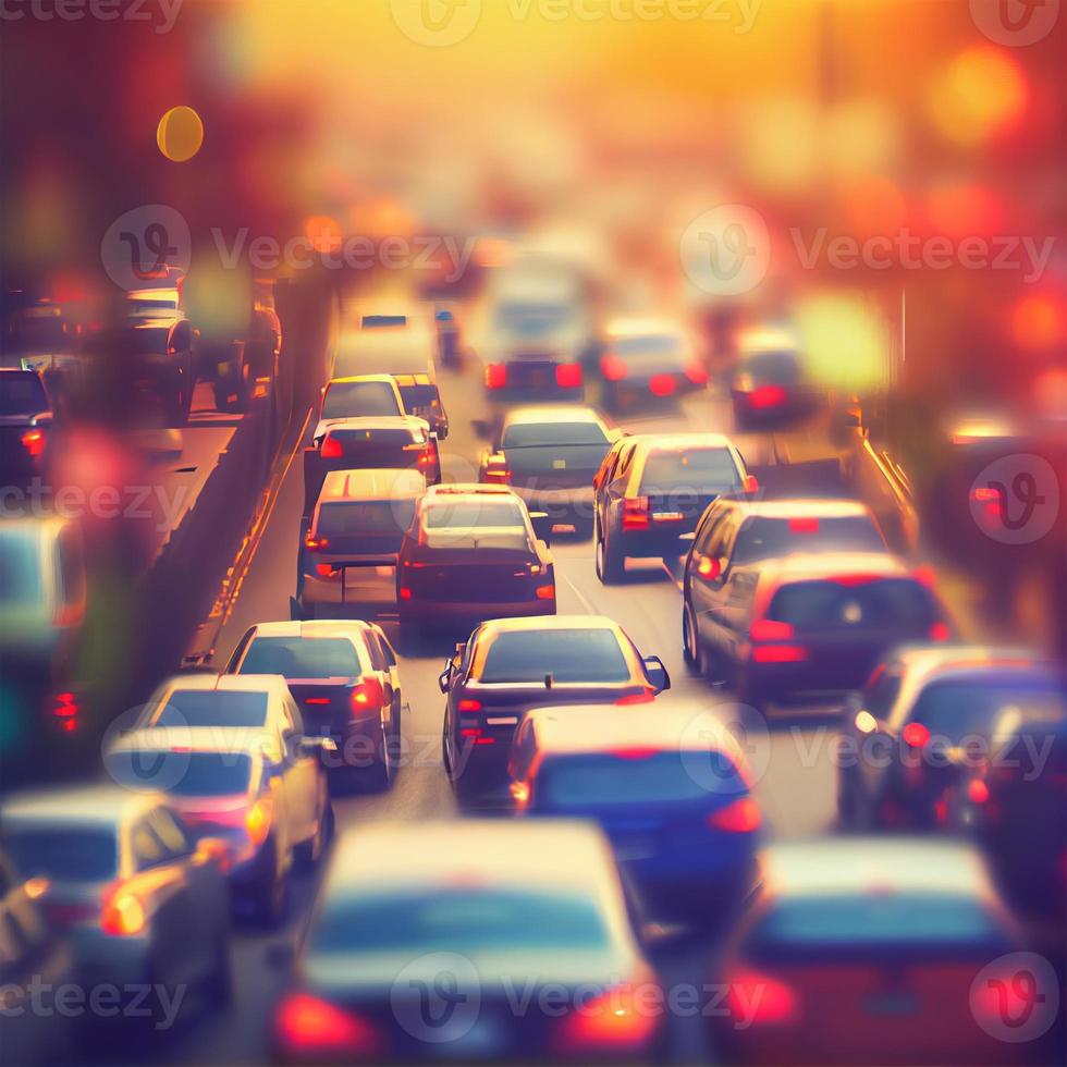 Traffic jam, blurred bokeh background - AI generated image photo