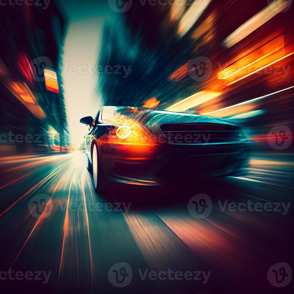 Car racing at high speed, blurred background - AI generated image photo