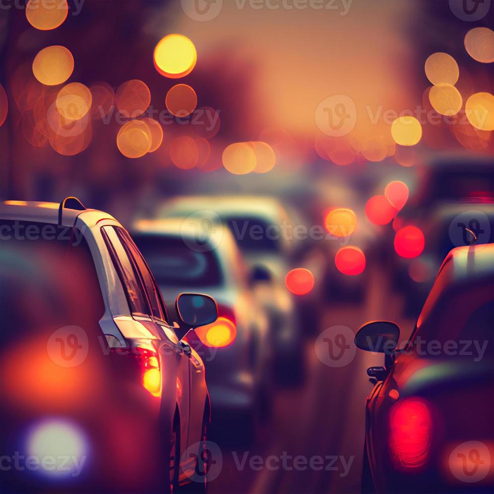 Traffic jam, blurred bokeh background - AI generated image photo