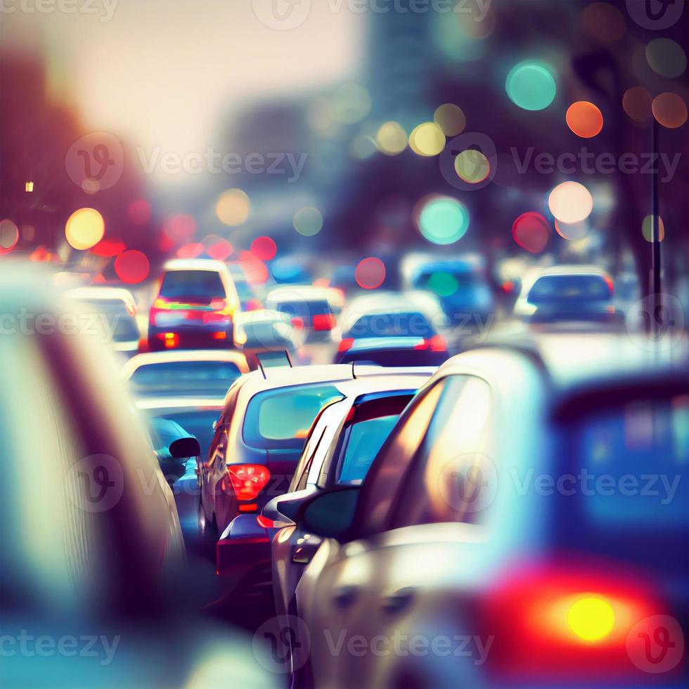 Traffic jam, blurred bokeh background - AI generated image photo