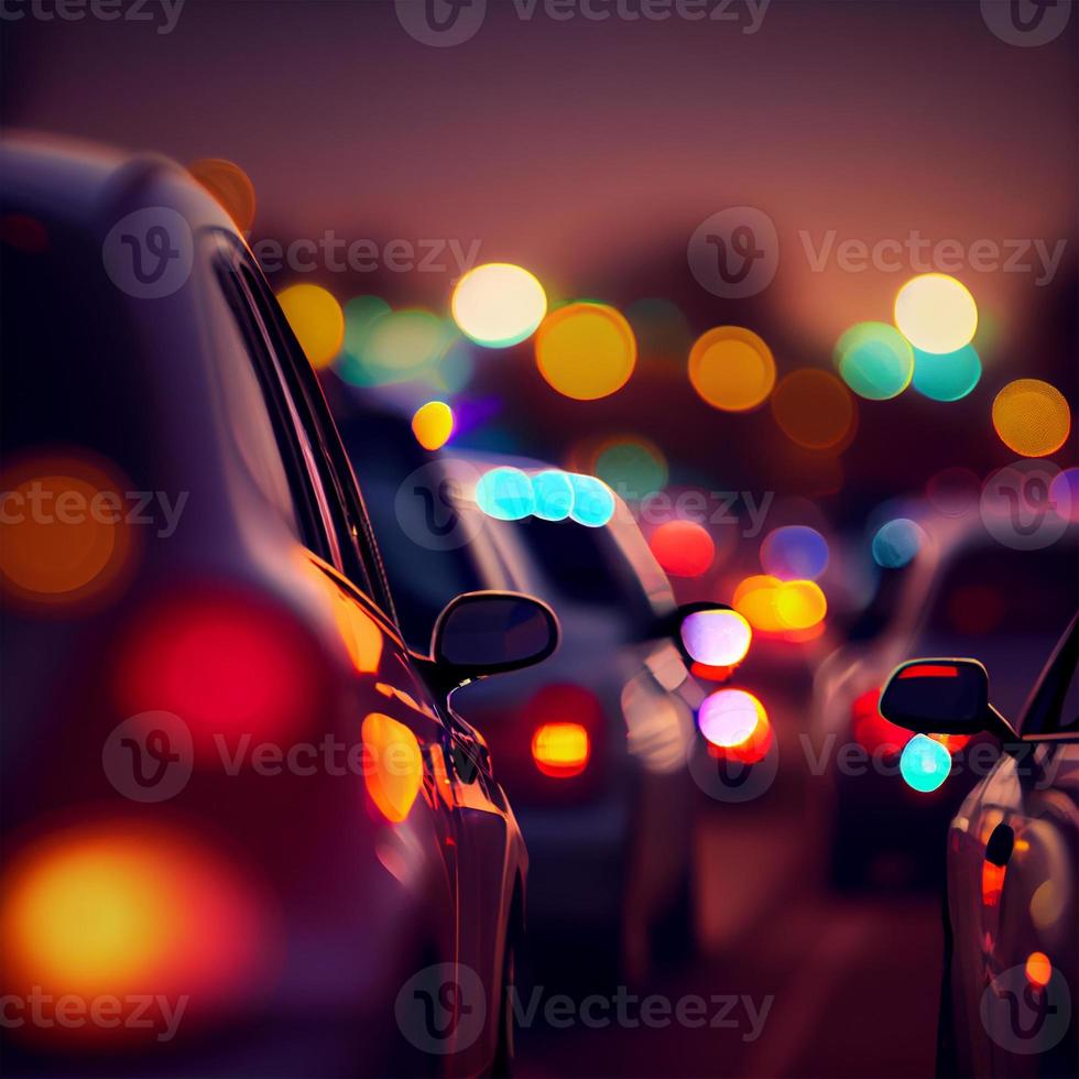 Traffic jam, blurred bokeh background - AI generated image photo