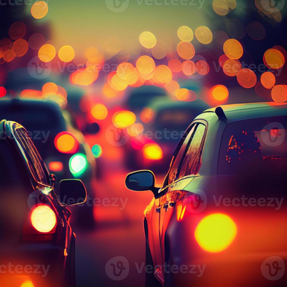 Traffic jam, blurred bokeh background - AI generated image photo