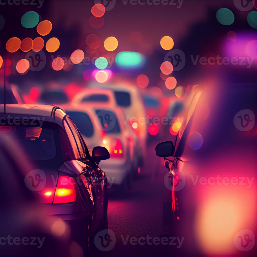 Traffic jam, blurred bokeh background - AI generated image photo