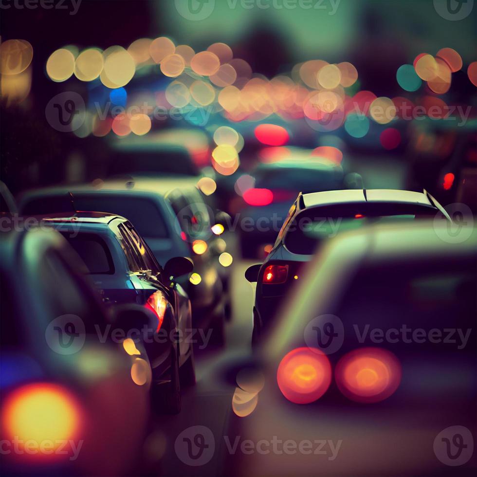 Traffic jam, blurred bokeh background - AI generated image photo