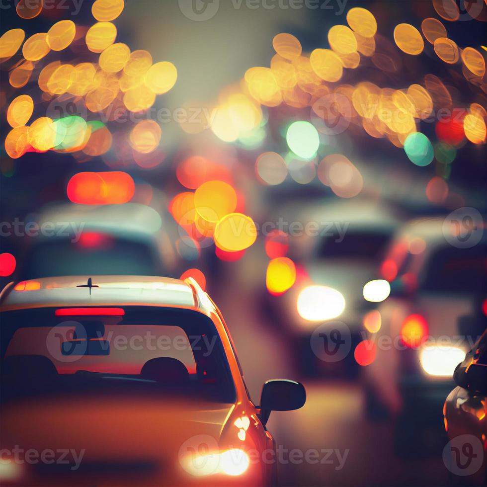 Traffic jam, blurred bokeh background - AI generated image photo