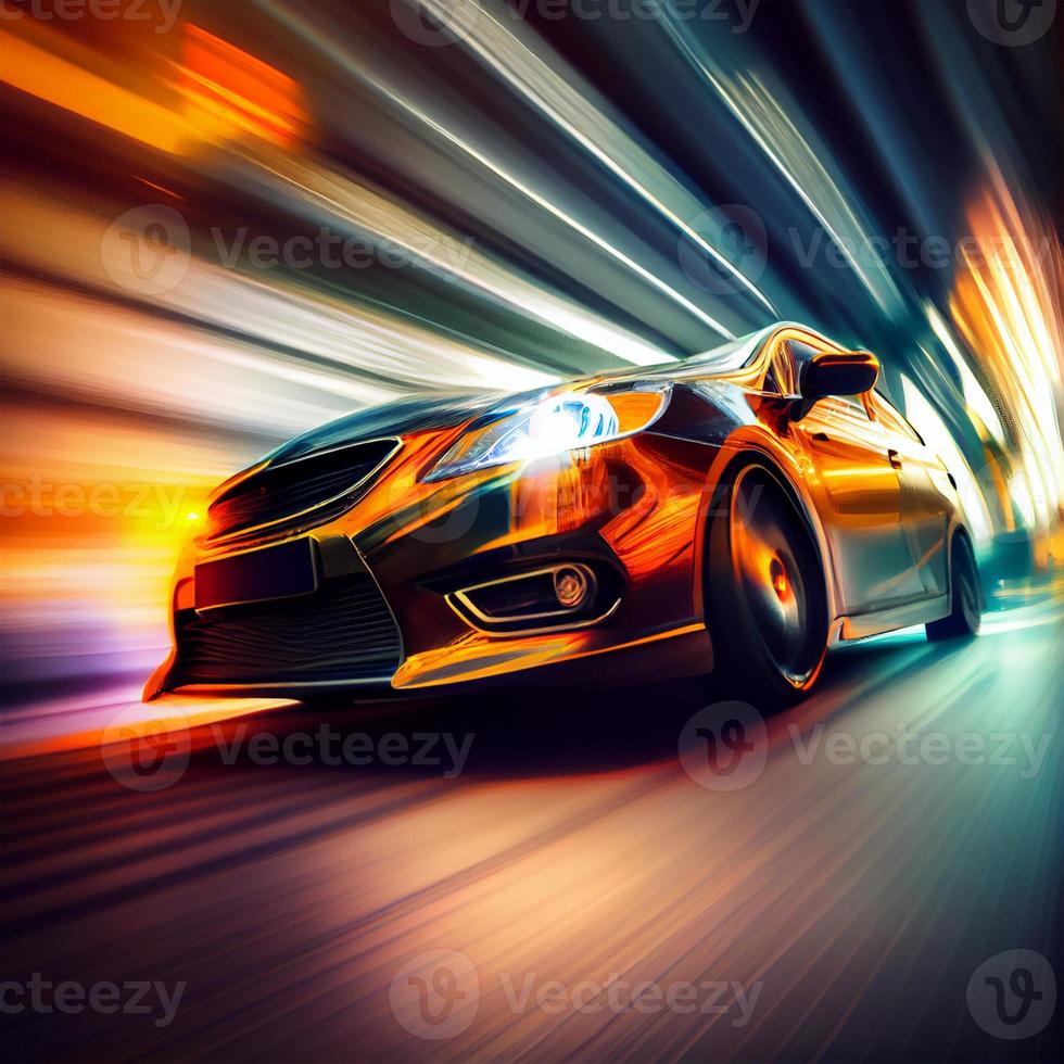 Car racing at high speed, blurred background - AI generated image photo