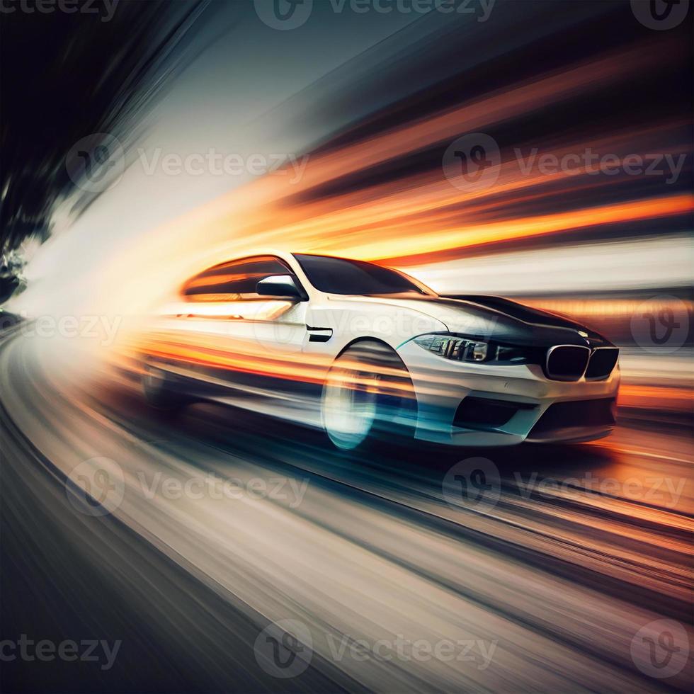 Car racing at high speed, blurred background - AI generated image photo