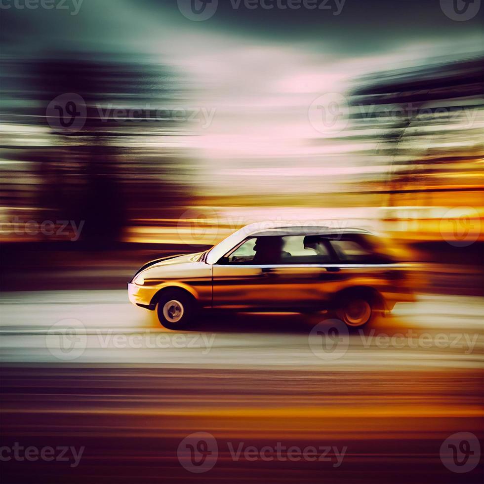 Car racing at high speed, blurred background - AI generated image photo