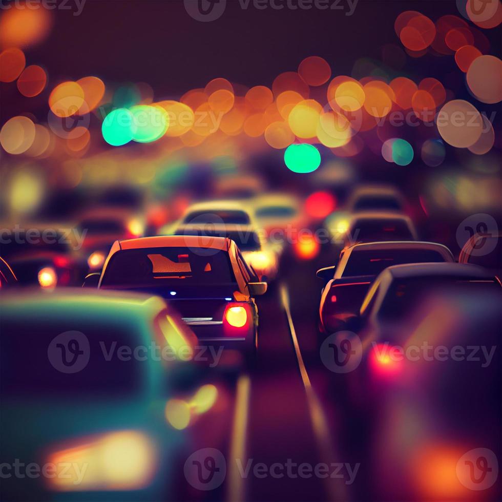 Traffic jam, blurred bokeh background - AI generated image photo