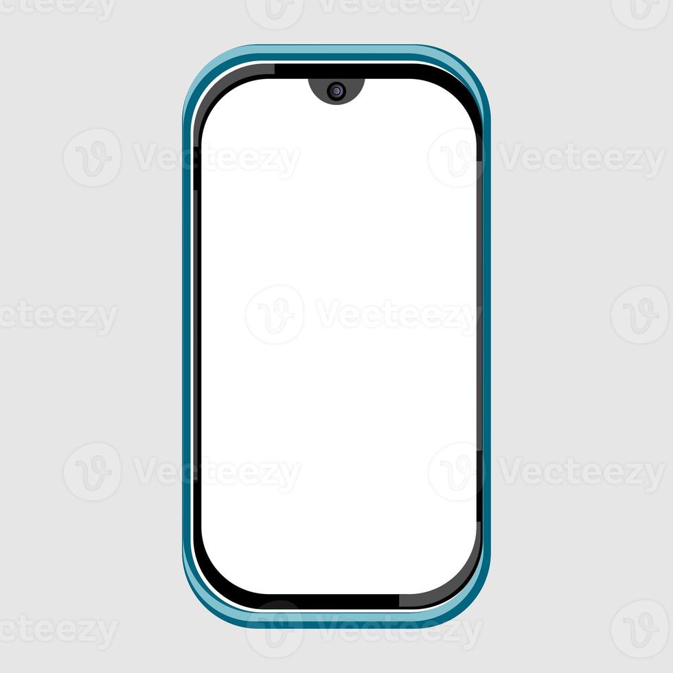 Illustration of Blue Color simple Smartphone having Blank Screen with Selfie Camera, Isolated on a White Background photo