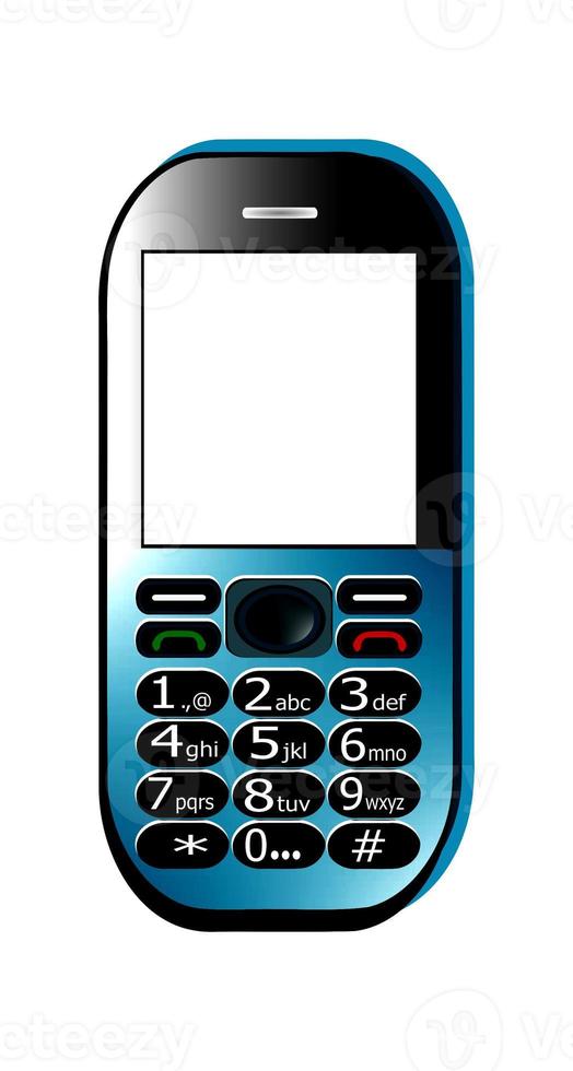 2g cell phone vector clip art in blue color. Isolated keypad mobile on white background photo