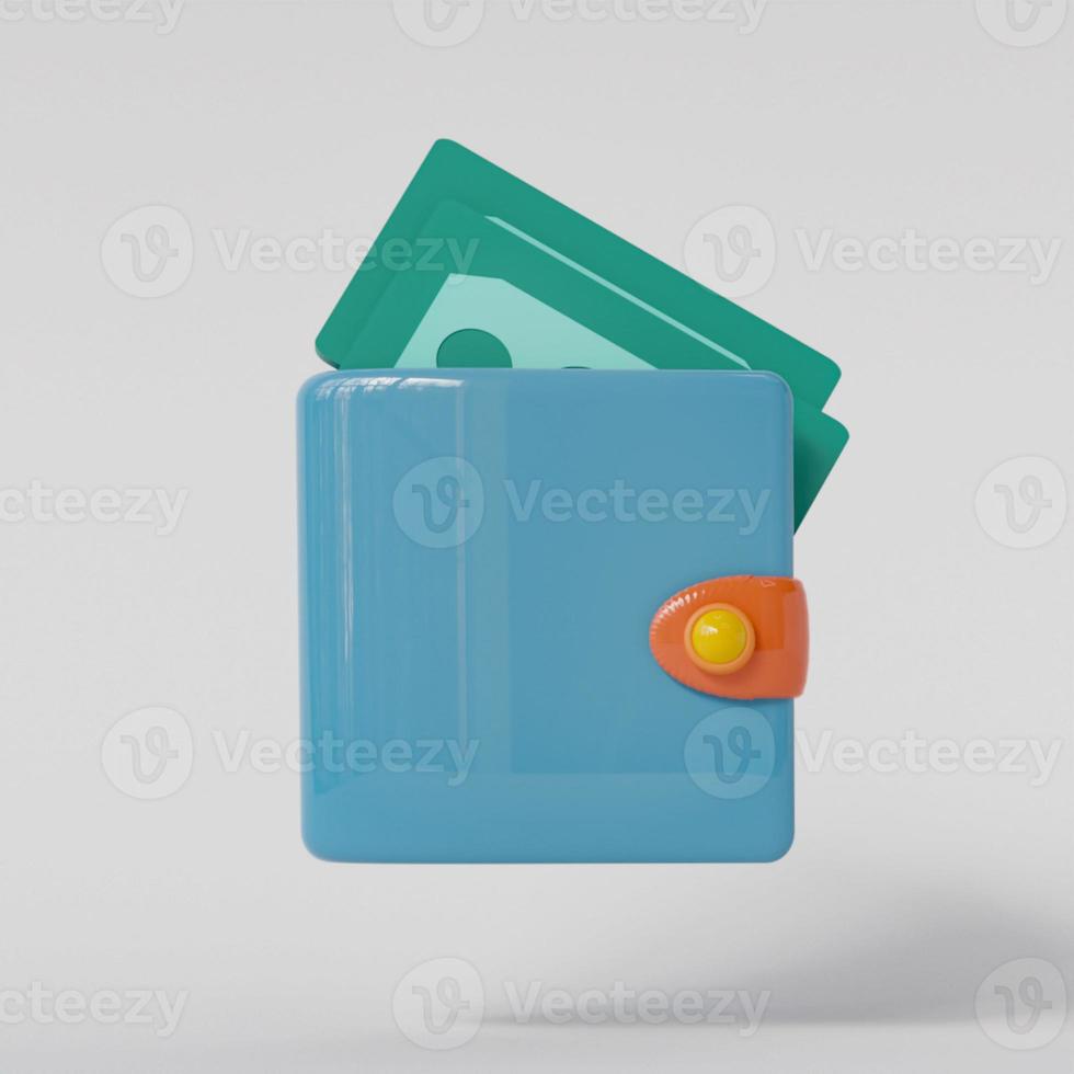 3D Money Saving icon concept. Wallet, bill, coins.Realistic 3d design in cartoon style. photo