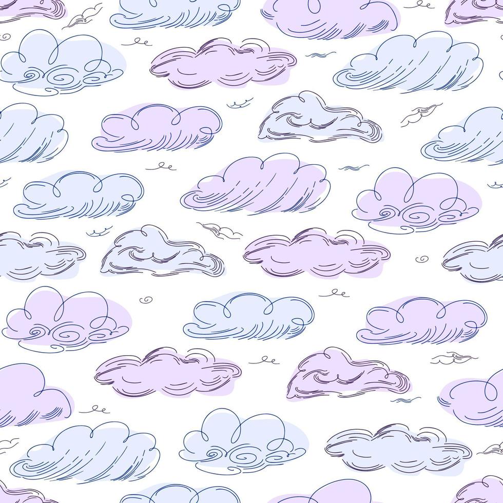 Seamless cloud pattern graphics in trendy style on white background. vector