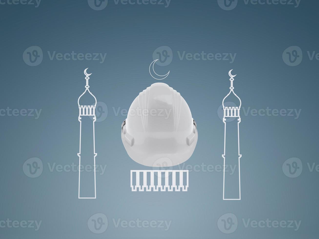 Photo construction helmet with mosque line shape happy ramadan happy eid concept.