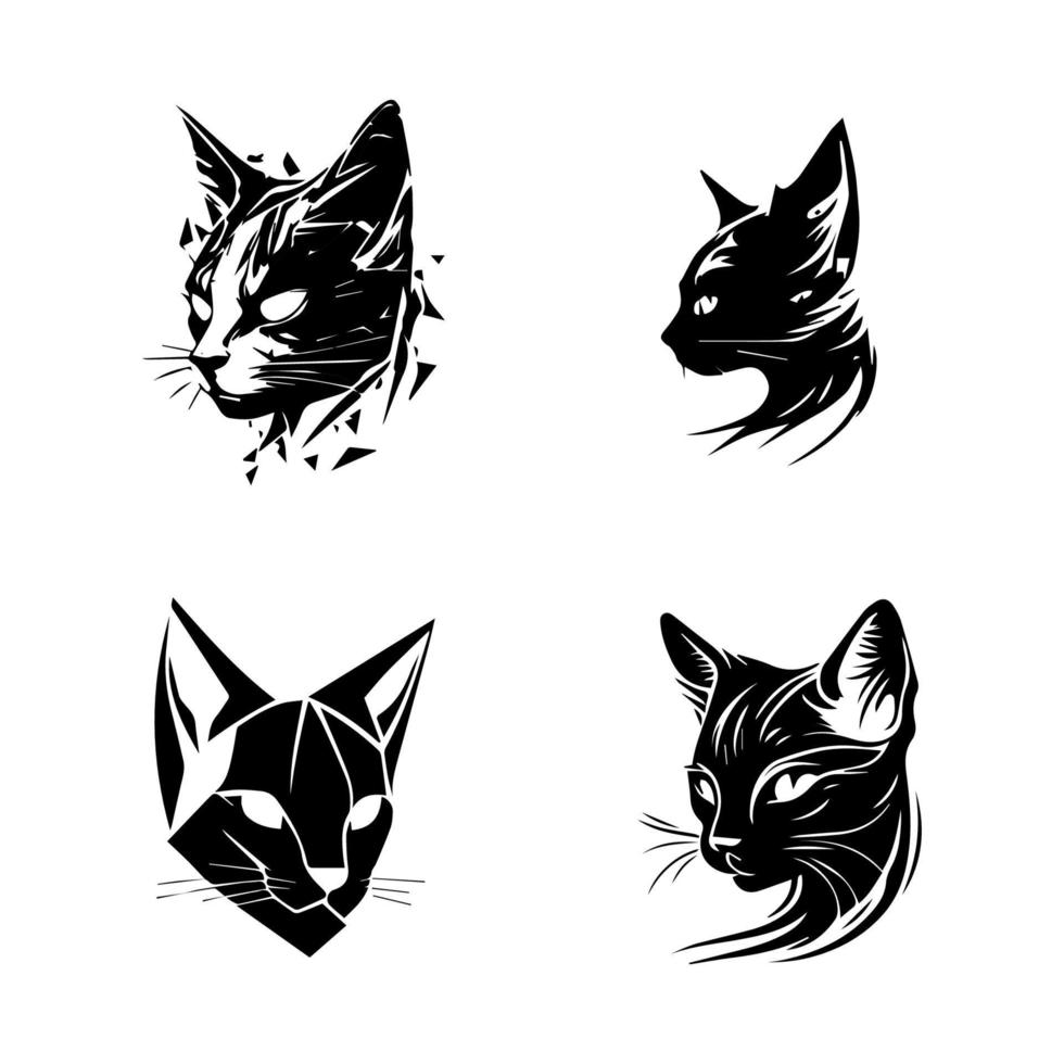 Add some feline flair to your project with our cat head logo silhouette collection. Hand drawn with love, these illustrations are sure to add a touch of grace and elegance vector