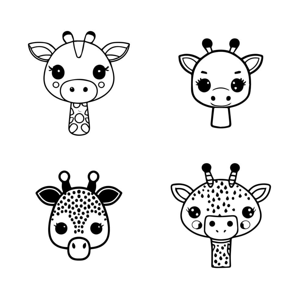 A charming set of Hand drawn line art illustrations featuring cute anime giraffe heads, perfect for adding a touch of whimsy to any project vector