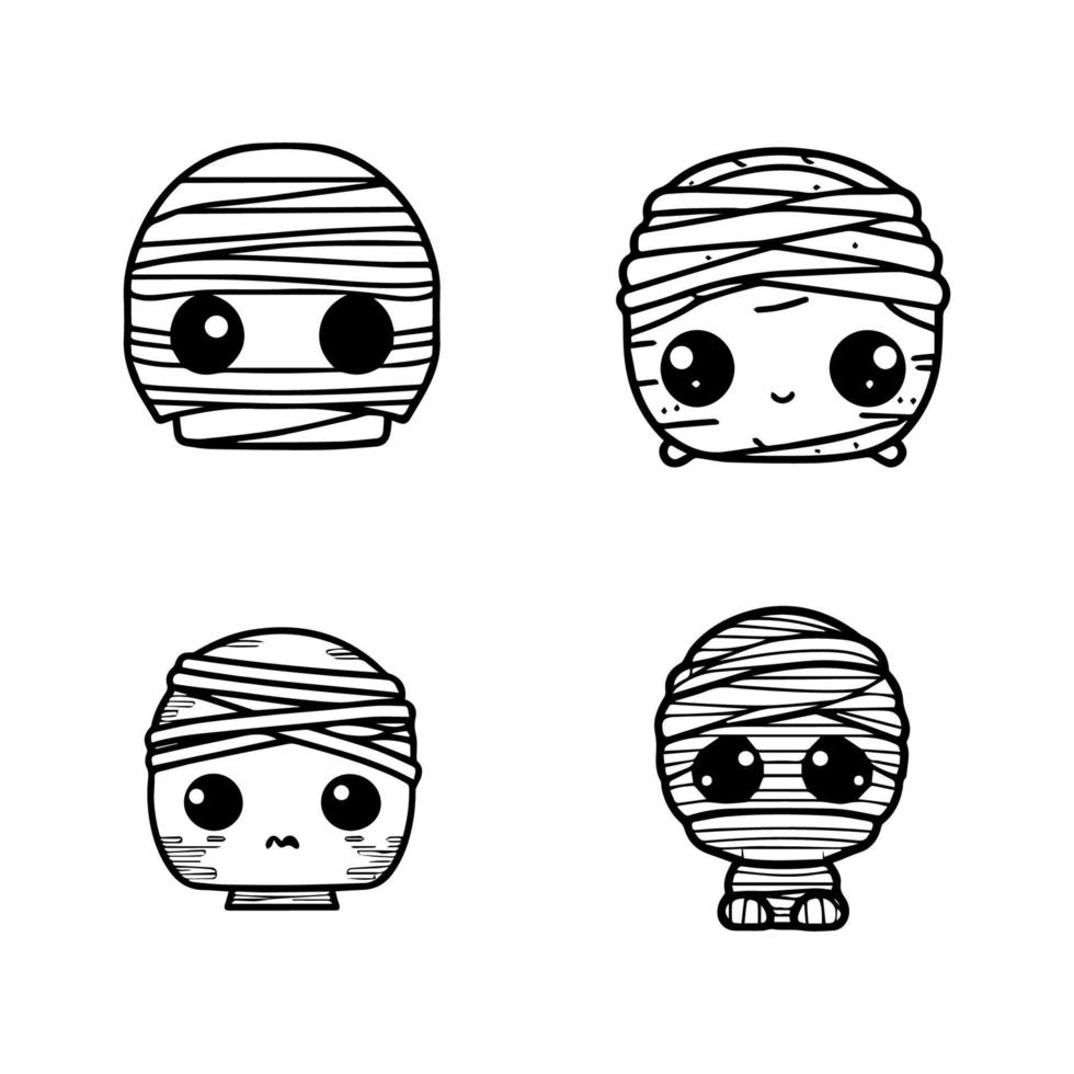 A cute and spooky collection of anime mummies, Hand drawn with delicate line art. These adorable undead creatures are sure to steal your heart vector