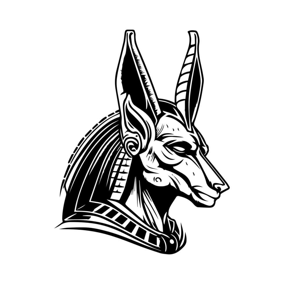 Mesmerizing and striking Hand drawn line art illustration of Anubis head, showcasing the ancient Egyptian deity's power and mystery vector