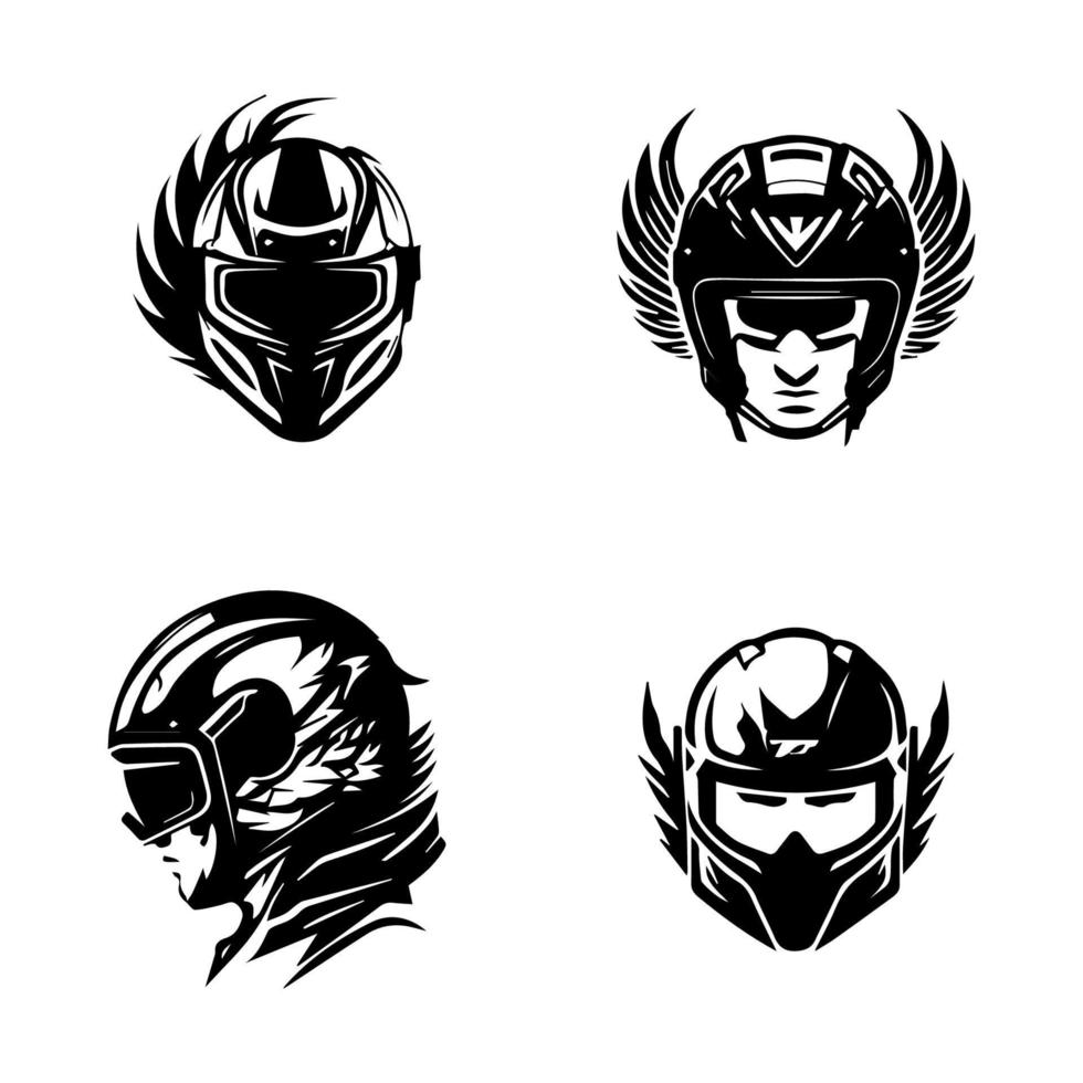 Rev up your brand with our Hand drawn motorcycle biker helmet logo silhouette collection set. Perfect for the daring and adventurous vector
