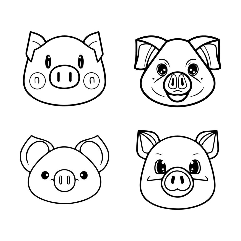 cute anime pig head collection set hand drawn illustration vector
