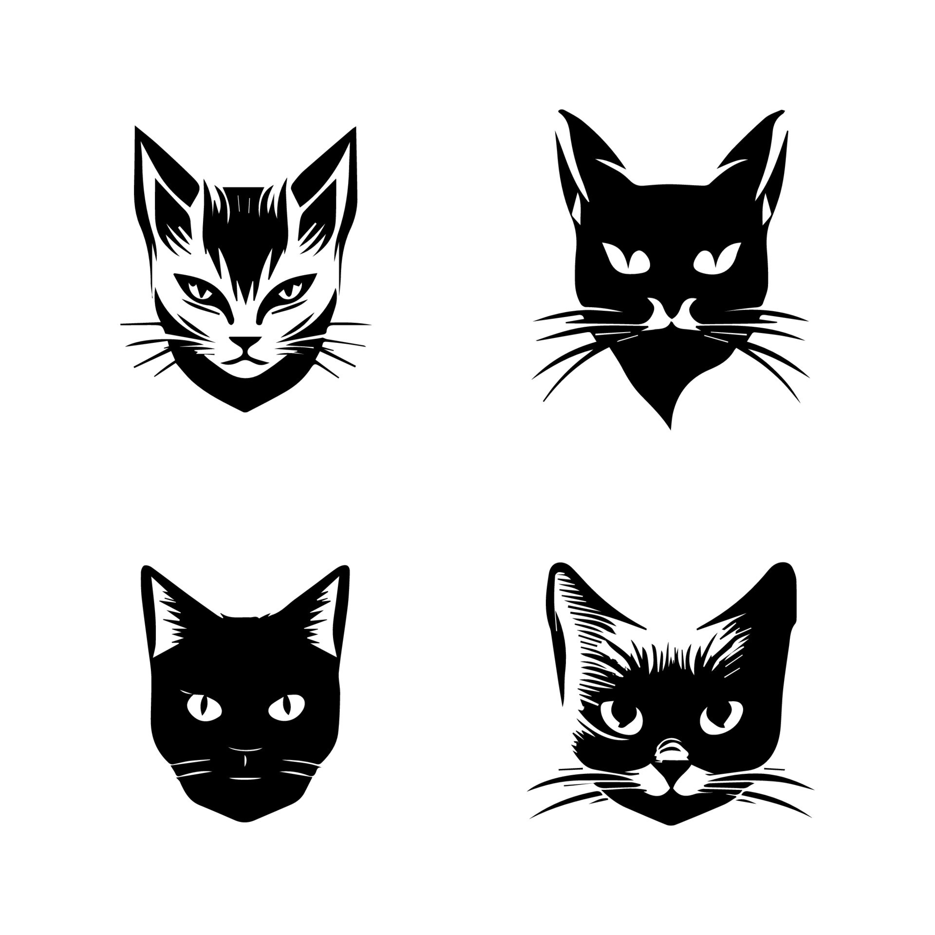 cat head logo silhouette collection set hand drawn illustration