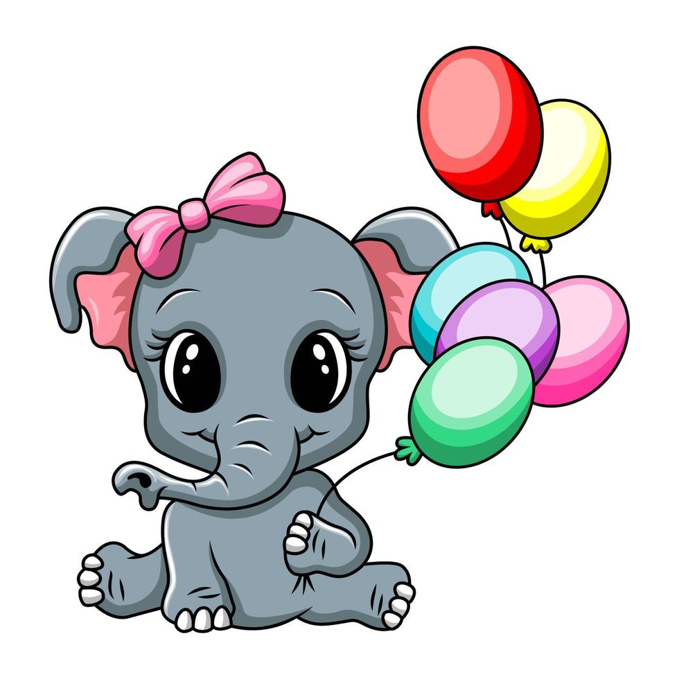 Cute baby elephant holding a balloon 21704122 Vector Art at Vecteezy